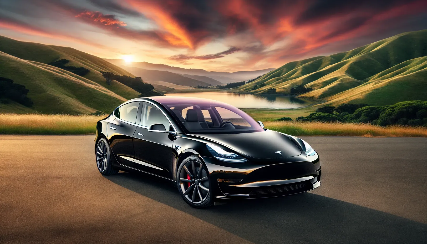 Image of Tesla Model 3 Performance in black with a scenic backdrop