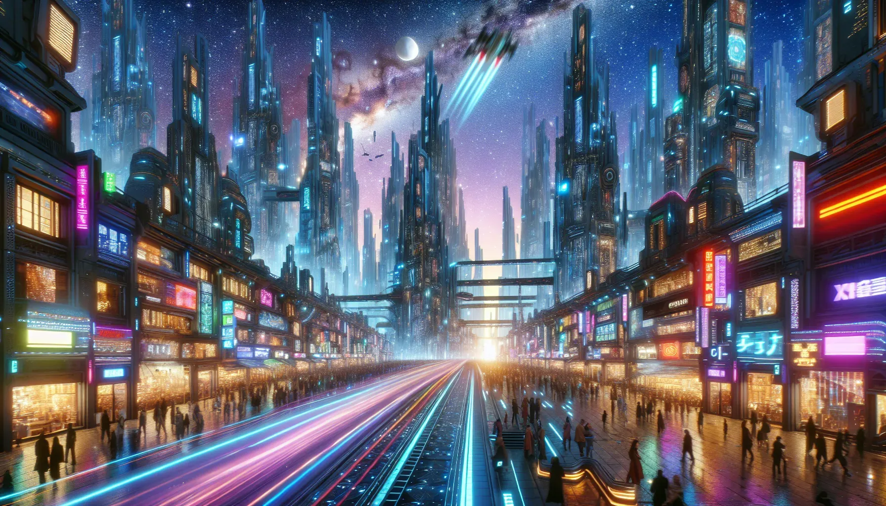 A scene from Wuthering Waves showing a bustling futuristic cityscape with towering buildings and vibrant lights.